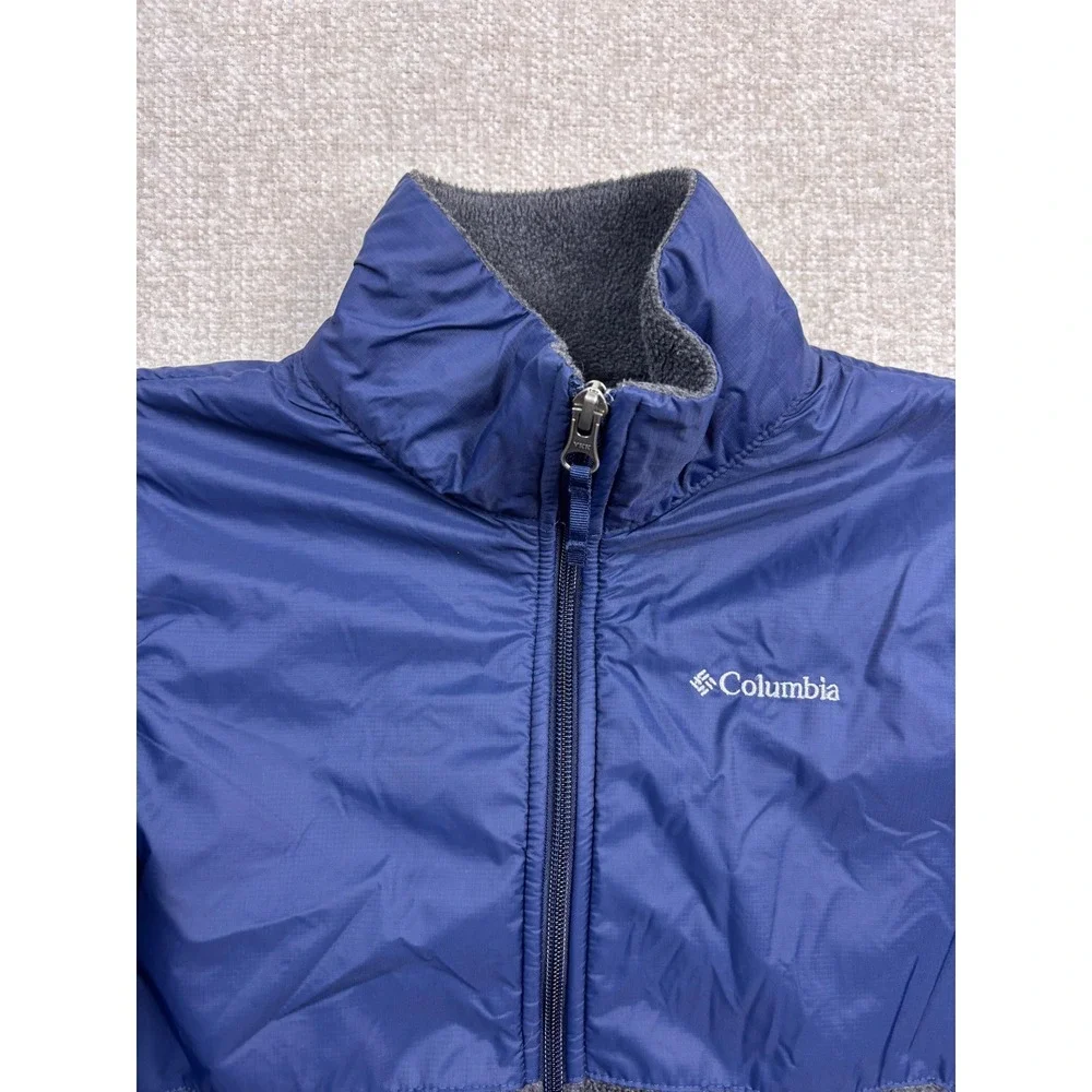 Columbia Kids Jacket Large L 14/16 Blue Gray Fleece Hybrid Full Zip Mock Neck